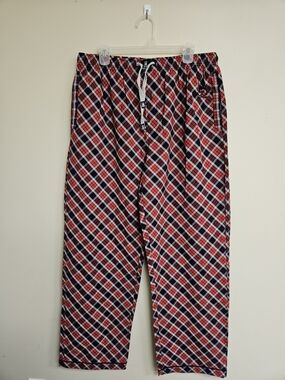 Psycho Bunny Mens Large Plaid Red Black Cotton Pajama Pants Bottoms Logo
